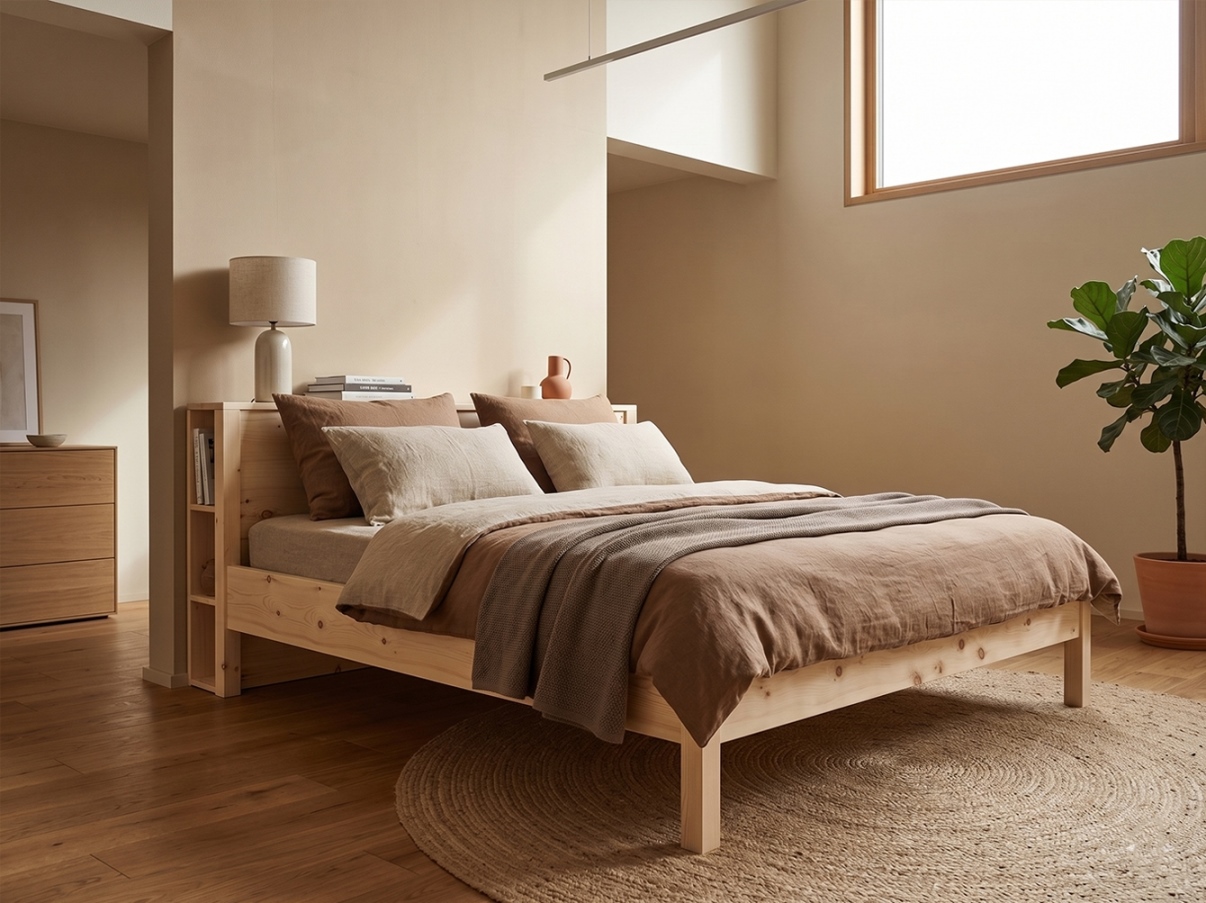 Bett Stollen 180 x 200 mit erhöhtem Rücken in Arve naturbelassen, metallfrei